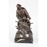 Hans Müller1873 Wien - 1937 Wien Vollplastischer Steuermann. Bronze braun patiniert auf