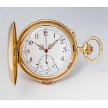 Taschenuhr mit ¼ Stundenrepetition und ChronometerSchweiz, um 1900 Glattes, 14 kt GG Gehäuse Nr.