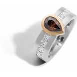 Ring mit cognacfarbenem Diamant-Tropfen750-er Gelb- und Weißgold, ca. 13,1 g. Hochmoderner Ring,