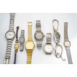 Konvolut acht ArmbanduhrenOmega, Rado, Seiko mit Quarzwerk. Dugena, Cortebert, J.W. Benson 9 kt GG