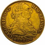 Goldmünze "8 Escudos"Spanien, 1786 Die Vorderseite zeigt das Profilbildnis von Carlos III. (1716-