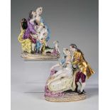Zwei Porzellangruppen "Dame mit Kavalier"Frankreich, Ende 19. Jahrhundert Ovaler, goldstaffierter