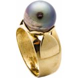 Ring mit Tahiti-Zuchtperle585-er Gelbgold, ca. 7,3 g. Breite Ringschiene mit stilisierter