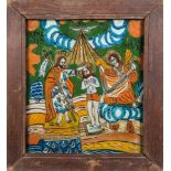 Hinterglasbild mit der Taufe JesuRumänien, Altebene, 2. H. 19. Jh. In Goldfolie und bunten Farben