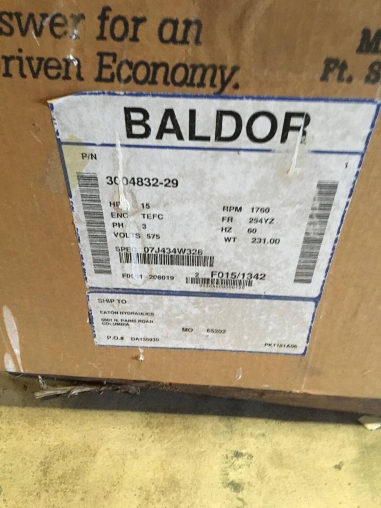 Baldor 3 Phase Motor 15hp 575v - Image 2 of 2