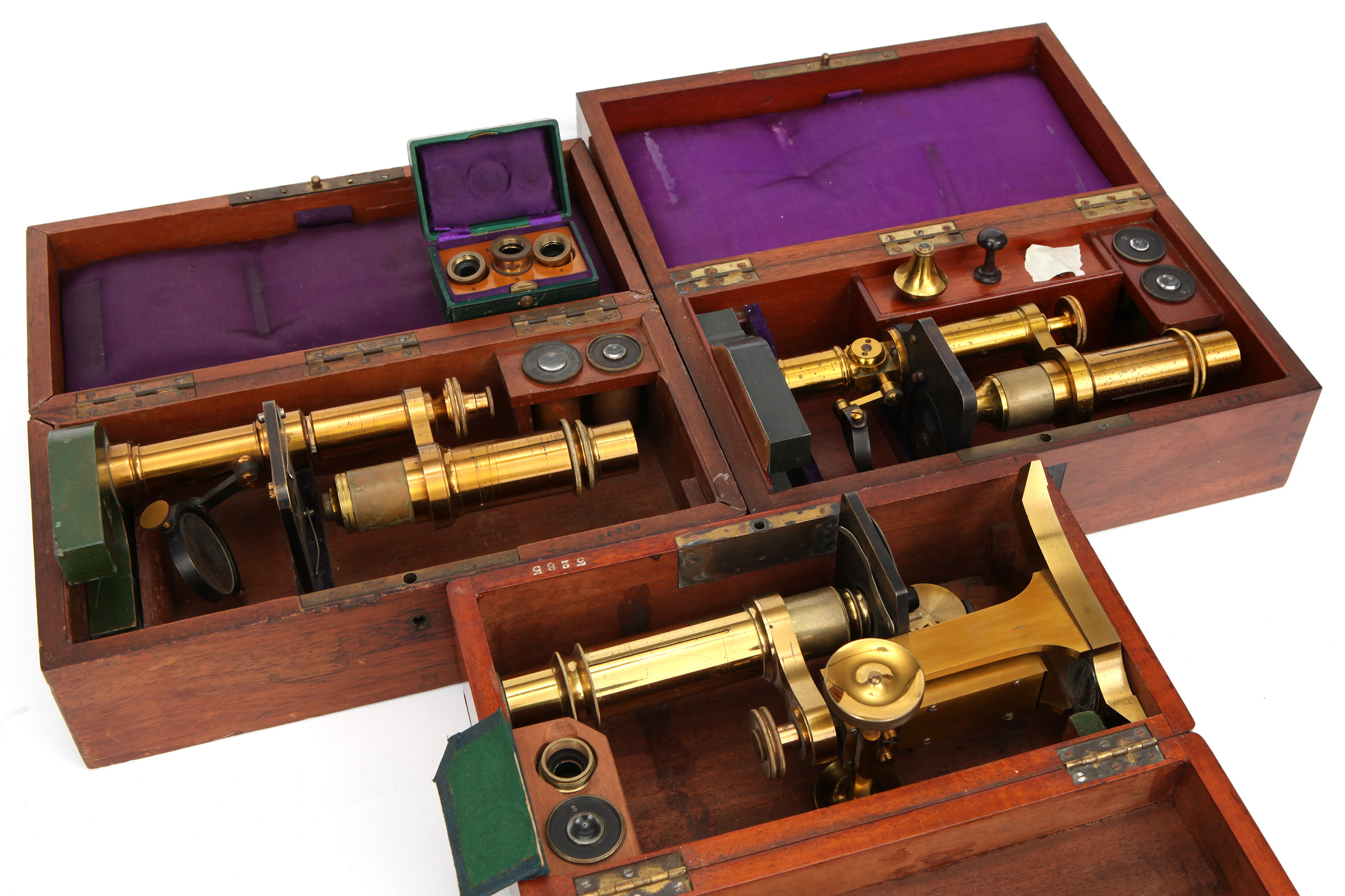 A Collection of three Cased Brass Microscopes, - Image 2 of 2