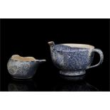 A Staffordshire Blue & White Pap Boat & Feeding Cup,