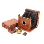 An Unmarked Half Plate Mahogany Field Camera,