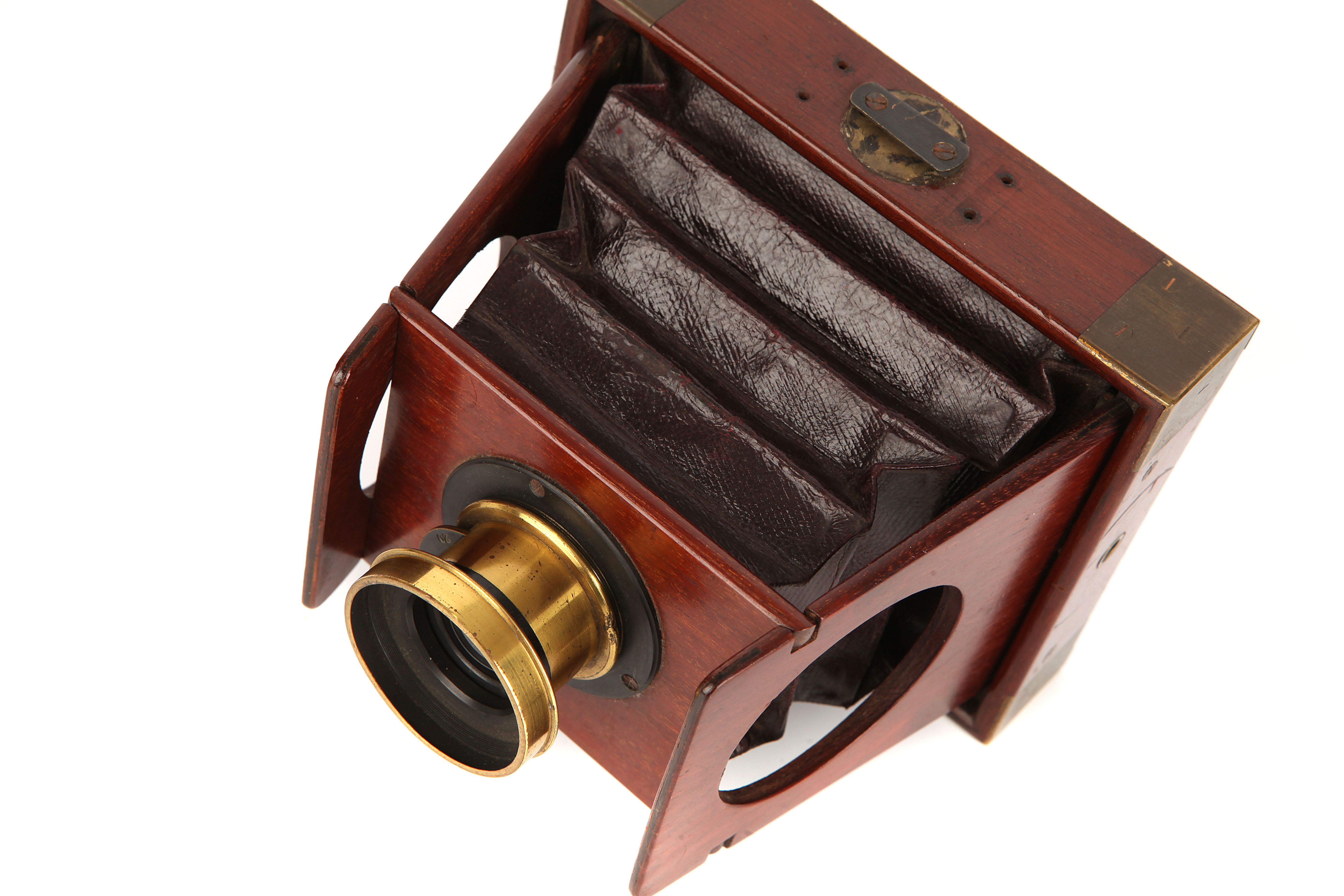 A Shew & Co. Xit 3¼×4¼ Mahogany Folding Strut Camera, - Image 2 of 2