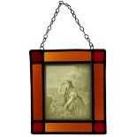 A Lithophane in Stained Glass Frame,