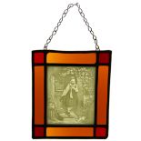 A Lithophane in Red Stained Glass Frame,