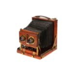 An Unmarked Half Plate Stereo Mahogany Field Camera,