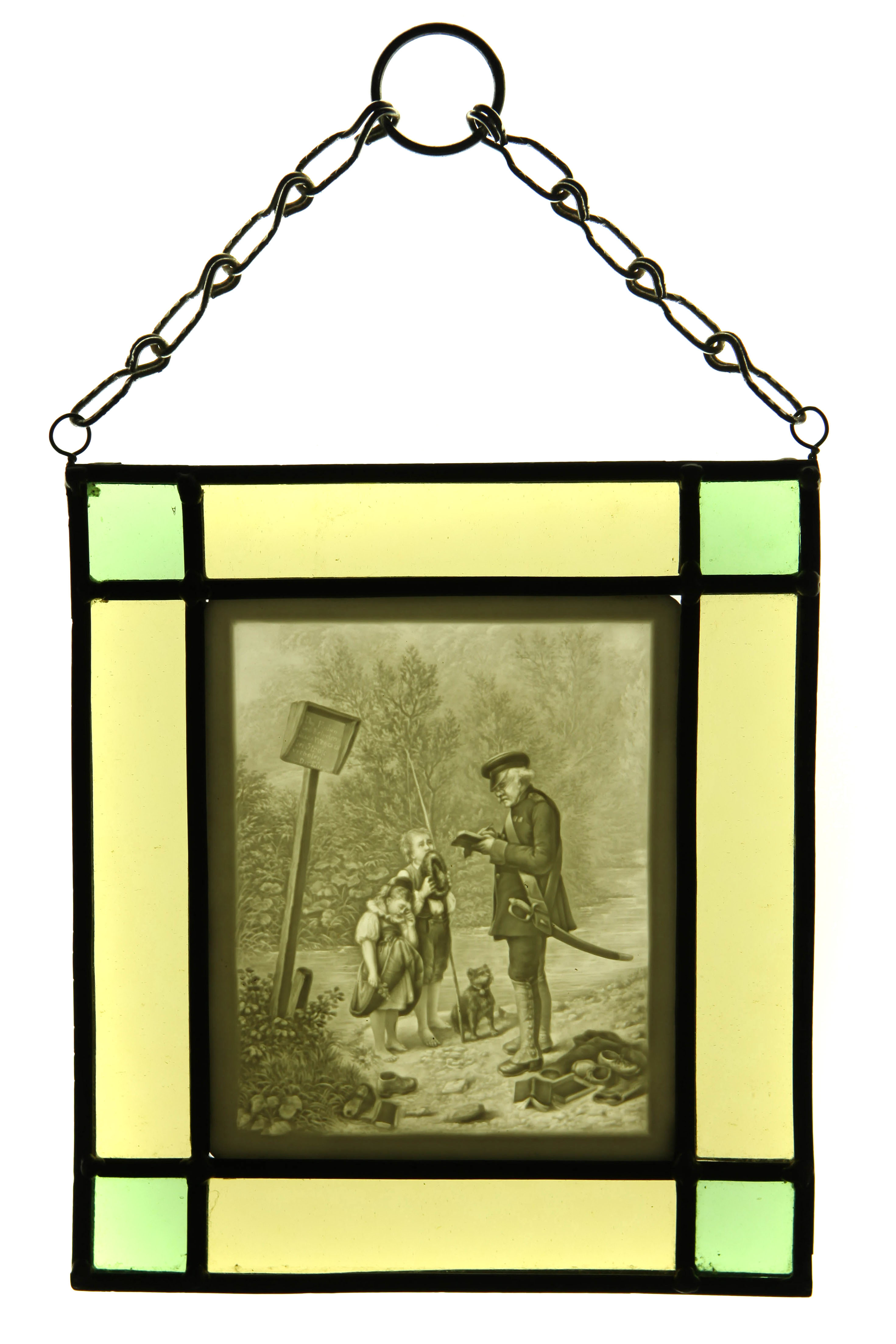 A Lithophane in Stained Glass Frame,