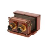 An Unmarked 8x17cm Mahogany Stereo Camera,