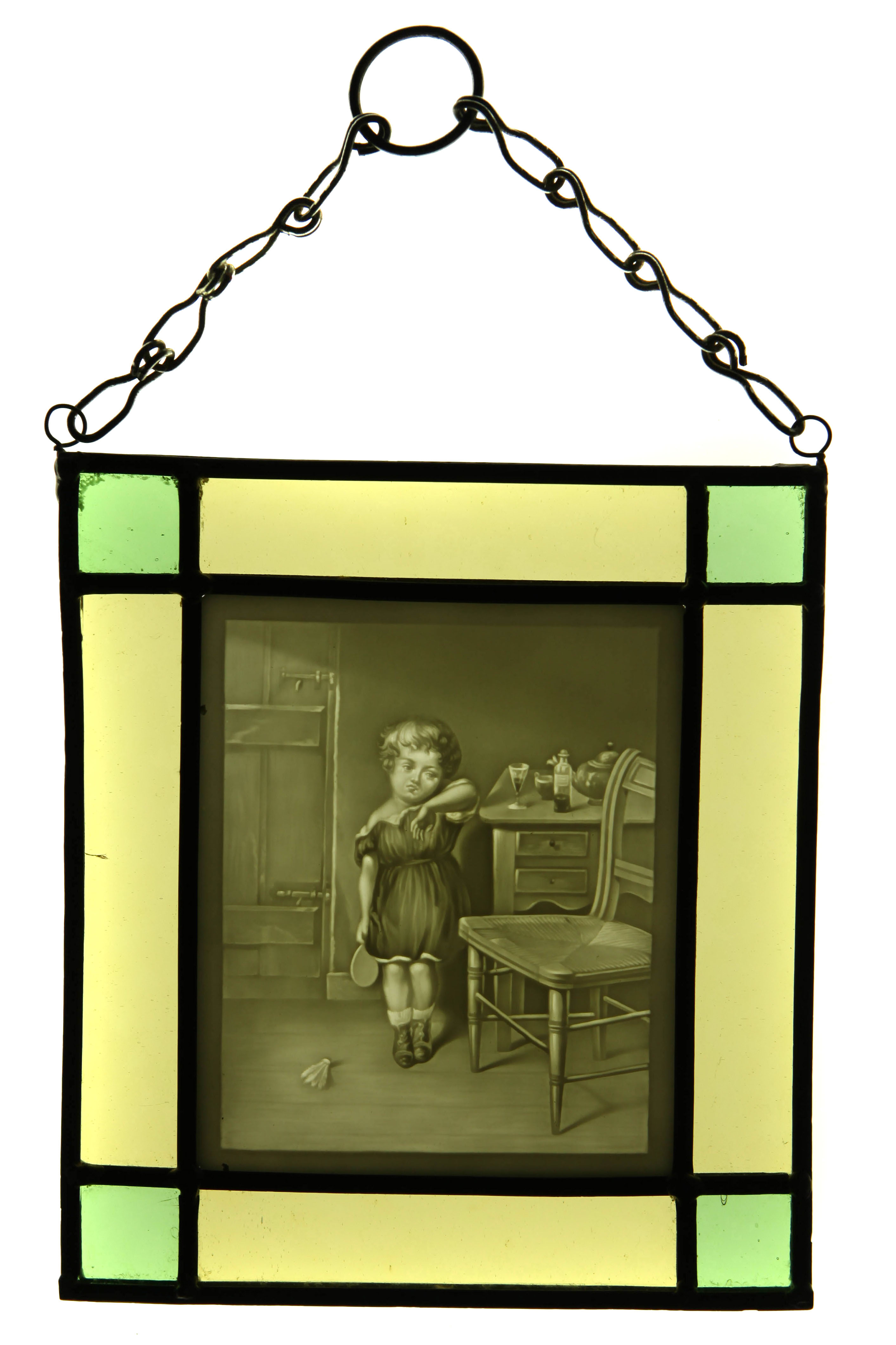 A Lithophane in Stained Glass Frame,