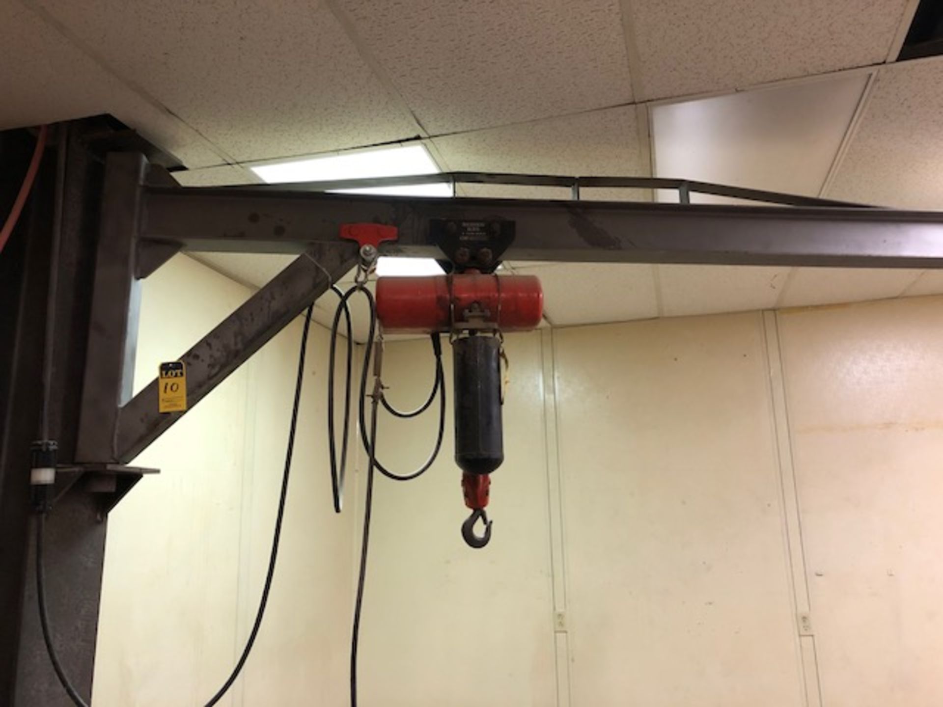 180 degree 9’ wall jib and c/m 1 ton electric hoist with pendent - removal available October 26