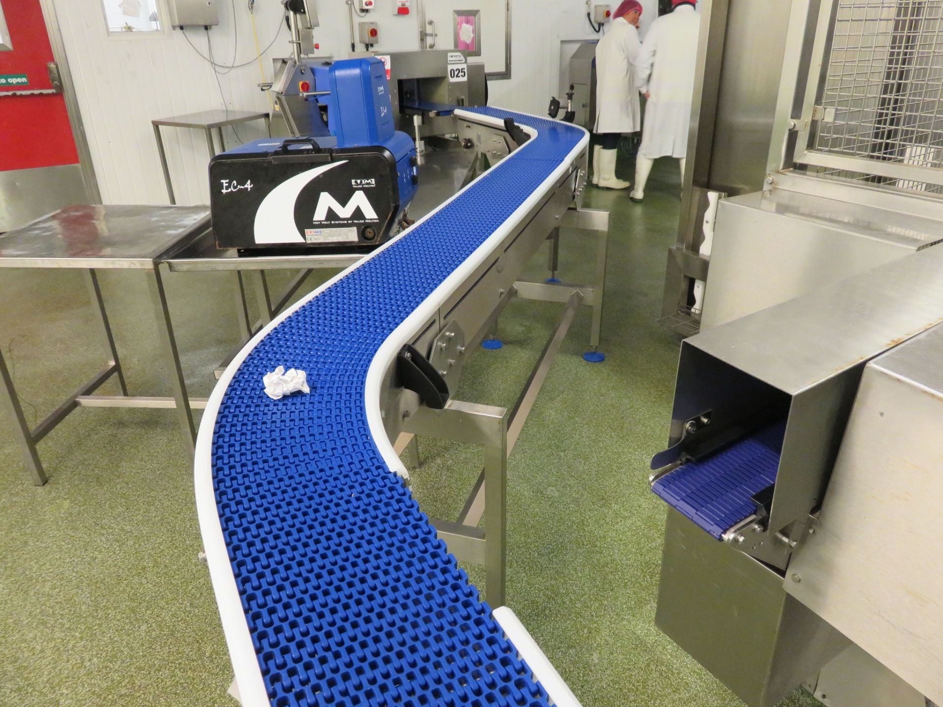 S/s bend Conveyor. 220mm wide introlox blue belt. Sections approx. 800 x 2200 x 800mm. Lift out £120 - Image 2 of 2