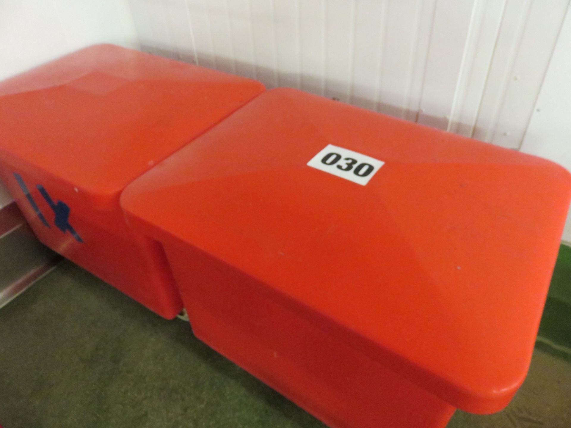 2 x Mobile plastic Bins with Lid & Holder. Red. Lift out £10