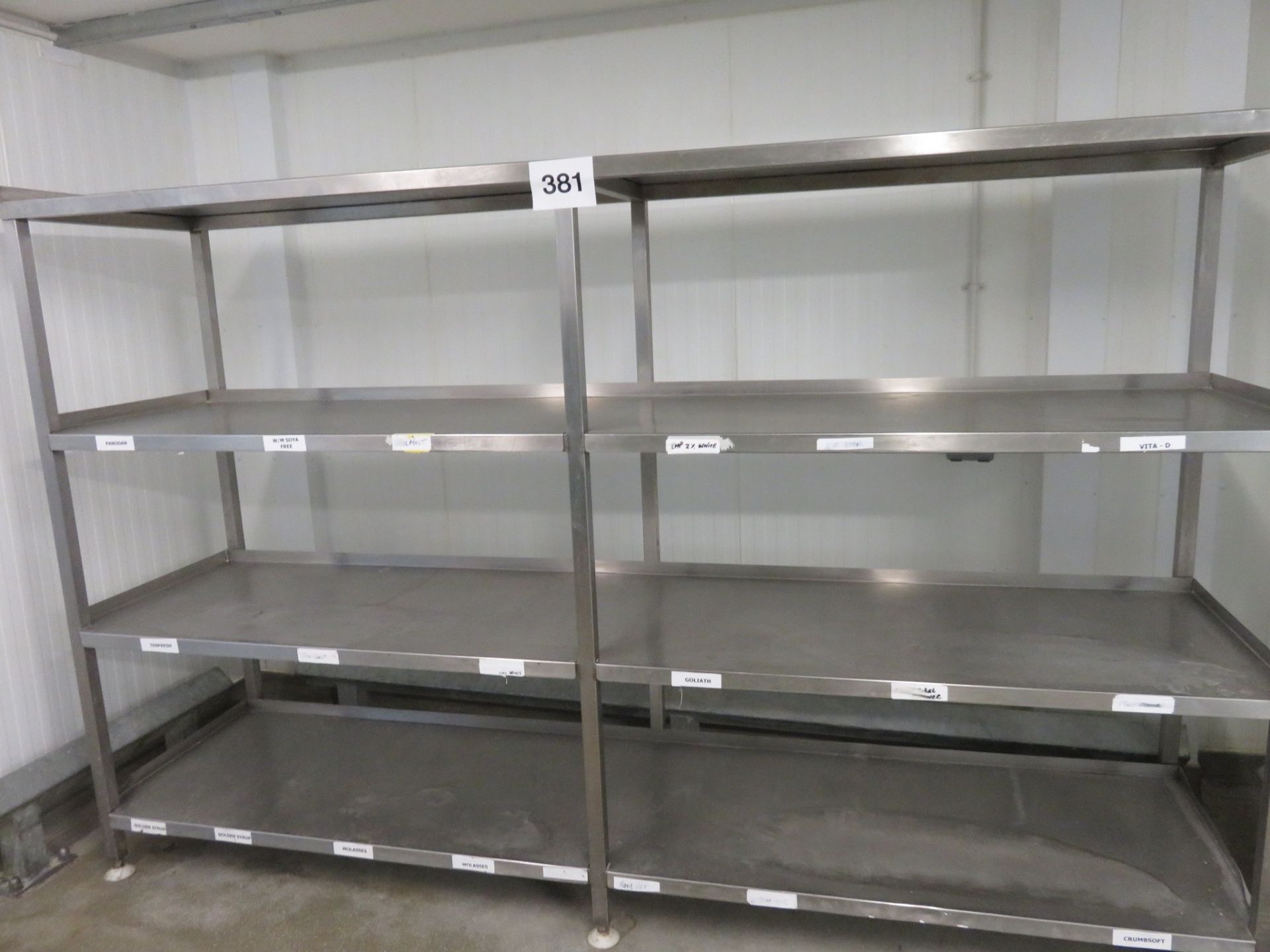 S/s Shelf. 4 shelves 2900mm x 700mm x 1900mm high. Lift out charge £35