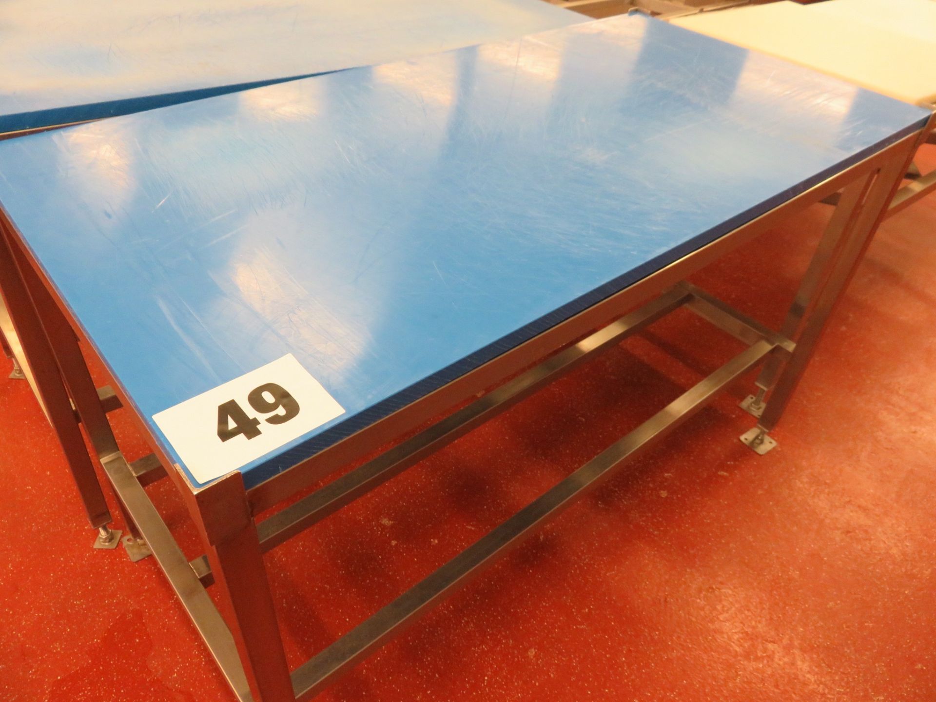 S/s Blue Cutting Table. Approx. 1.5 metres x 750mm. Lift Out £15