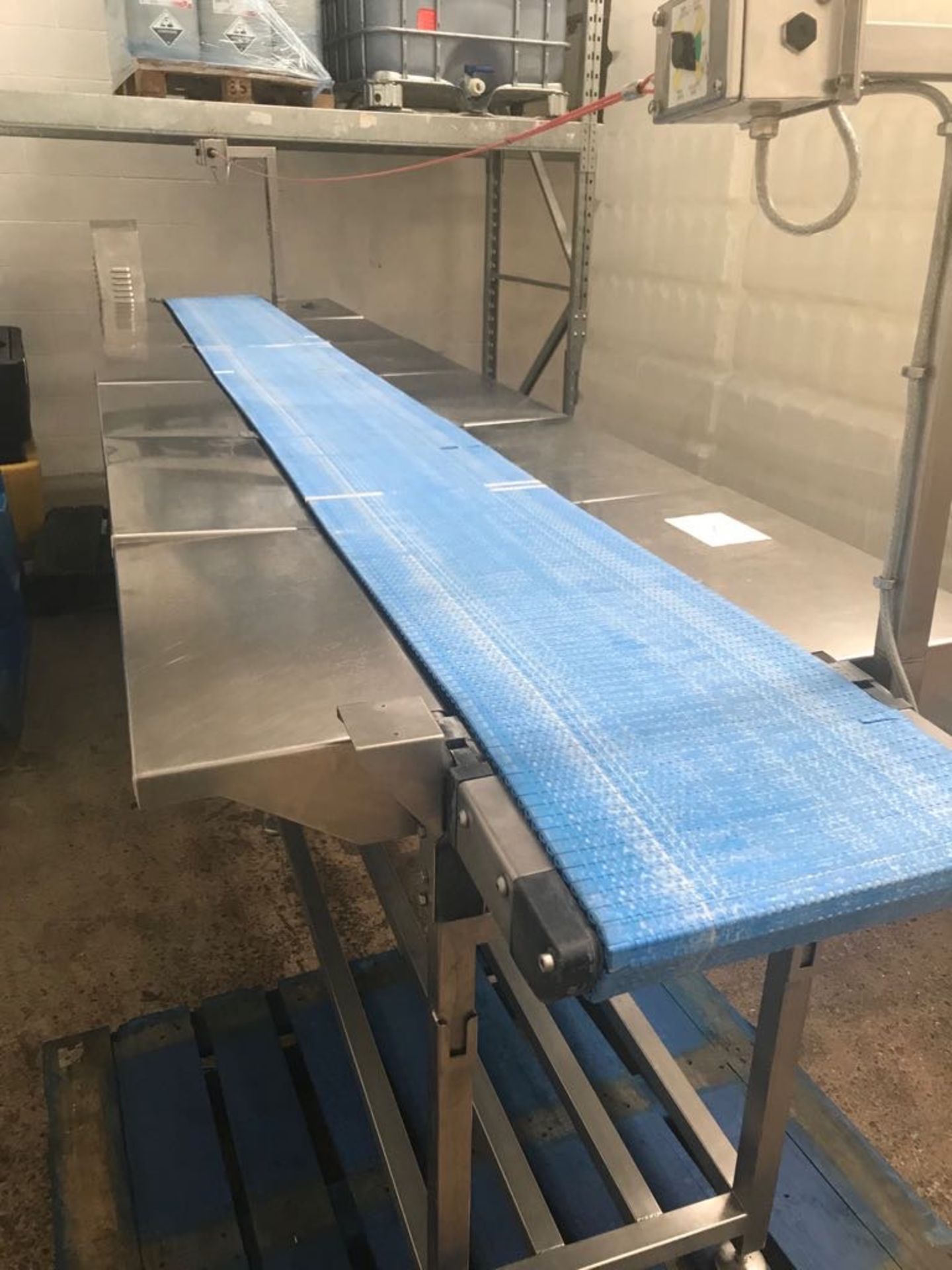 Packing Conveyor with blue introlox 400mm wide belt. 6 work stations each side.Overall length. LO£50 - Image 3 of 6