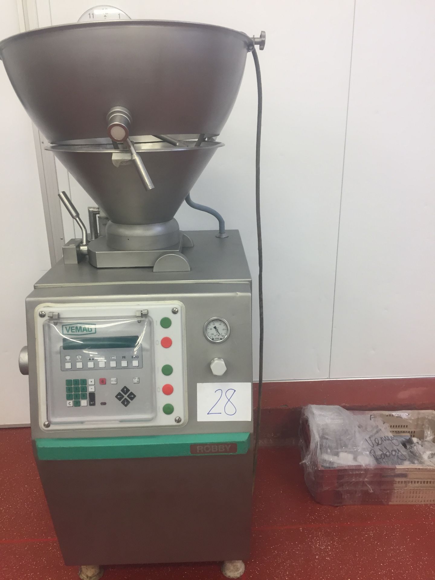 Vemag Robby vacuum filler. With holding device, portion control etc., Stainless steel. LO£50