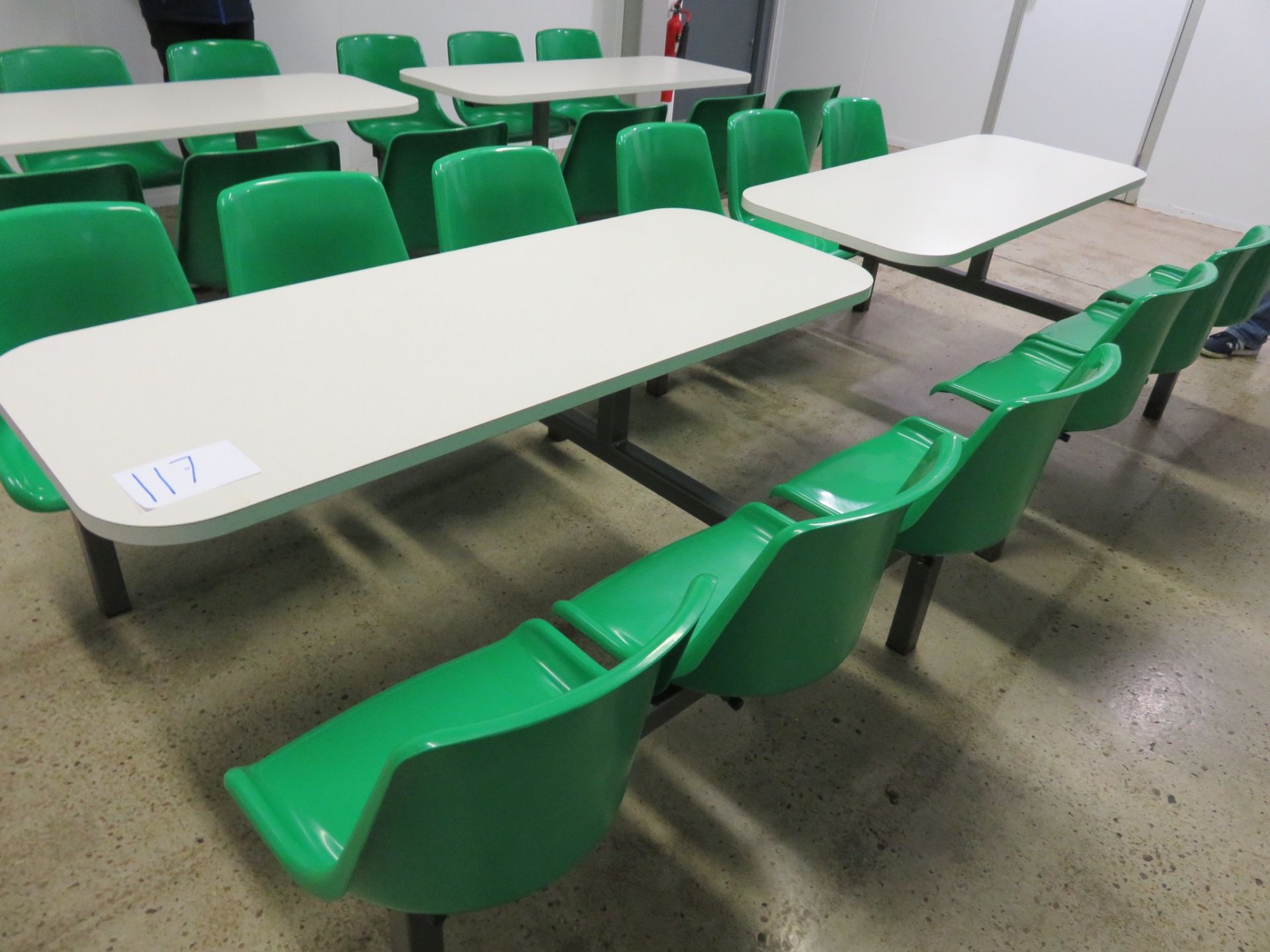 4 x Tables, each with 6 chairs. Canteen. Dimensions incl chairs. Approx 1.5 metres long x 1.6m.LO£50