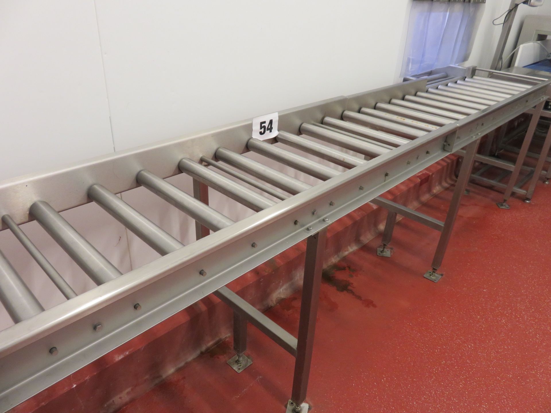 Roller Conveyor. 3.5 metres x 500mm wide. sly with right angle section. Lift Out £40