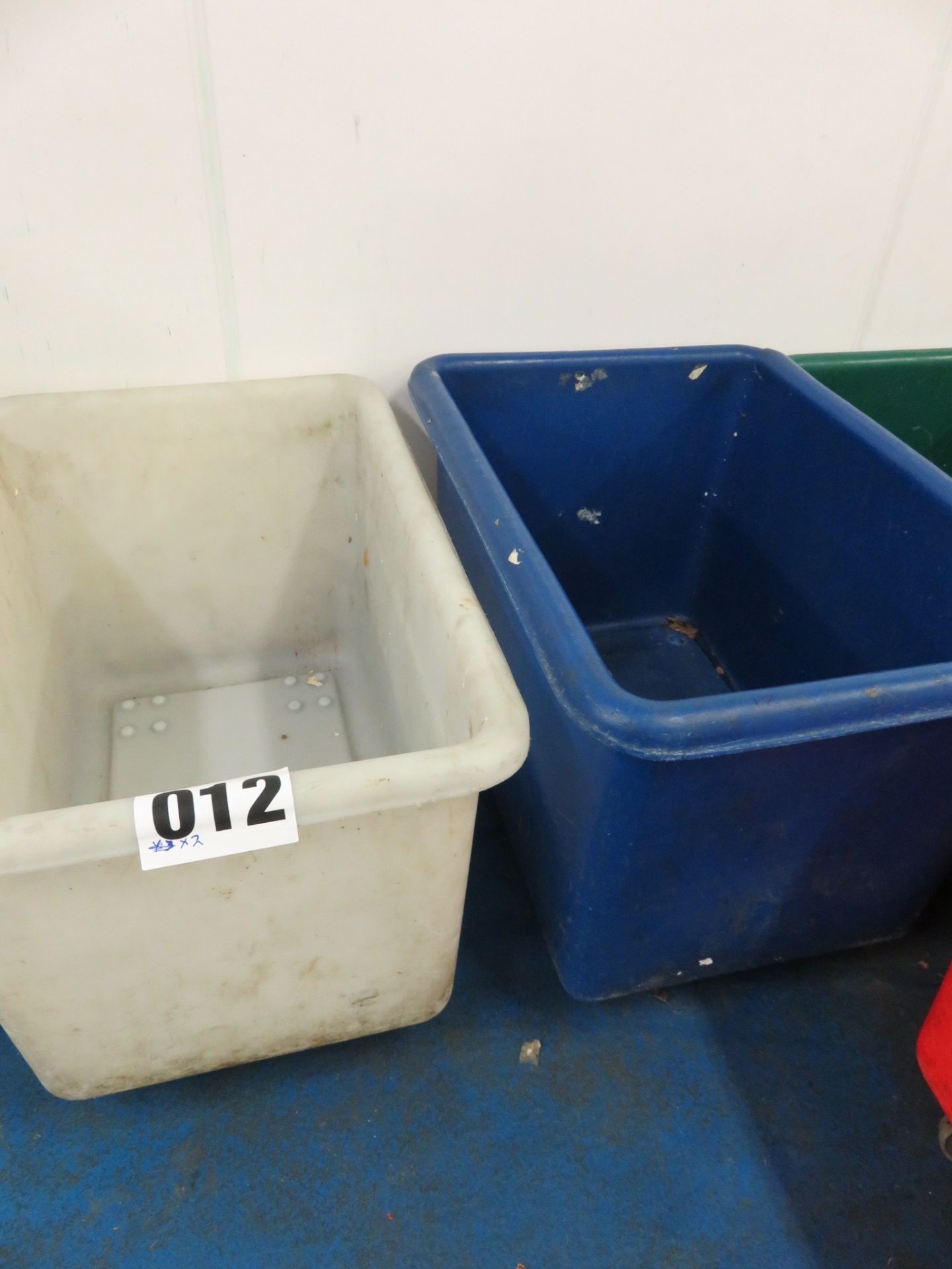 2 x Mobile white & blue Bins approx 900 x 560 x 600mm deep. LO £10