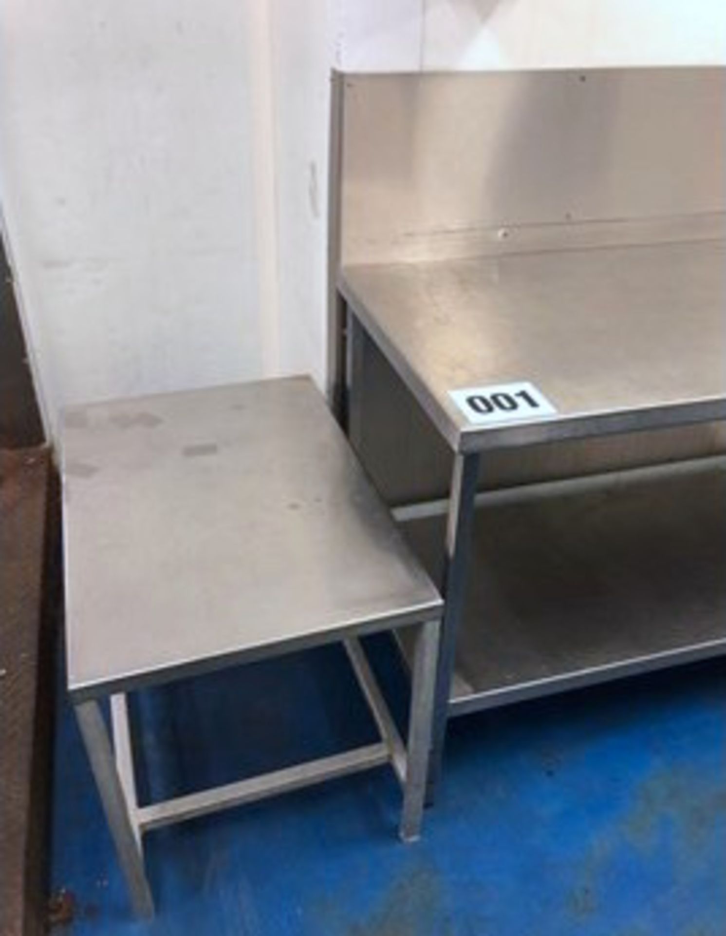 2 x S/s Tables - 1 x approx. .1800 x 700mm with shelf. 1 x s/s Table approx. 600 x 700. LO £15