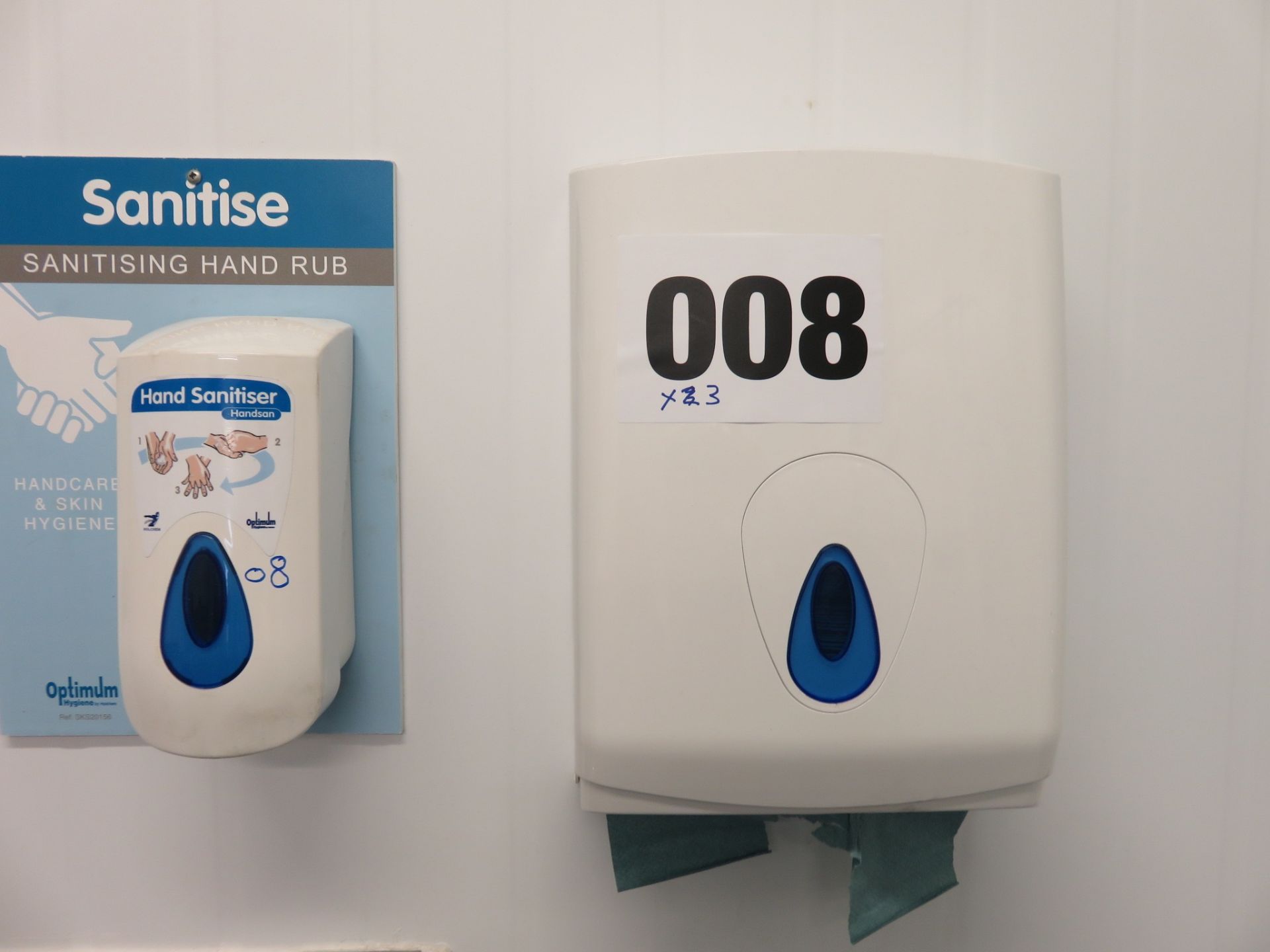 2 x Paper Towel Dispensers; 1 x Sanitiser Wall Mounted. LO £10