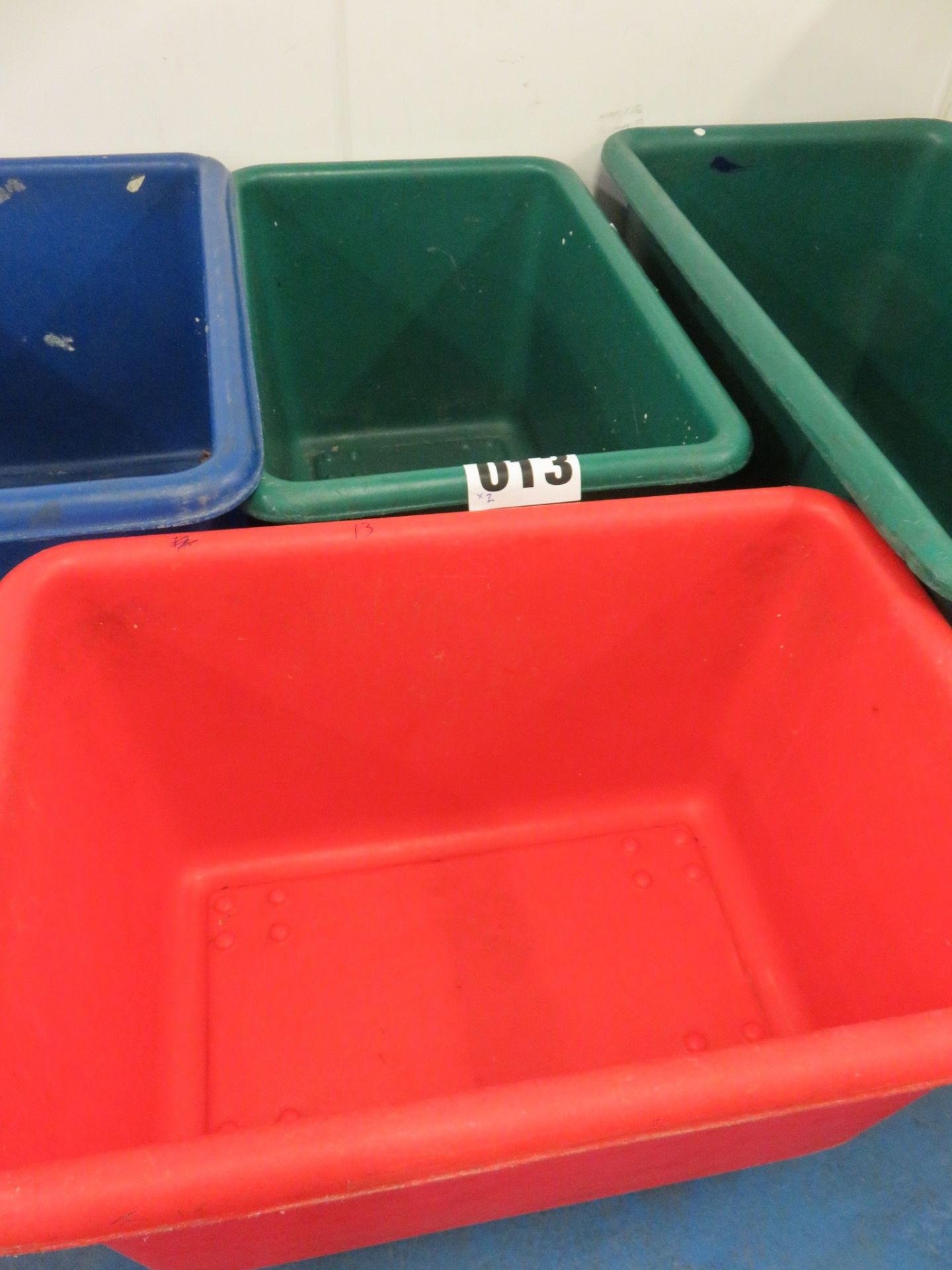 2 x Mobile red & green Bins approx 900 x 560 x 600mm deep. LO £10