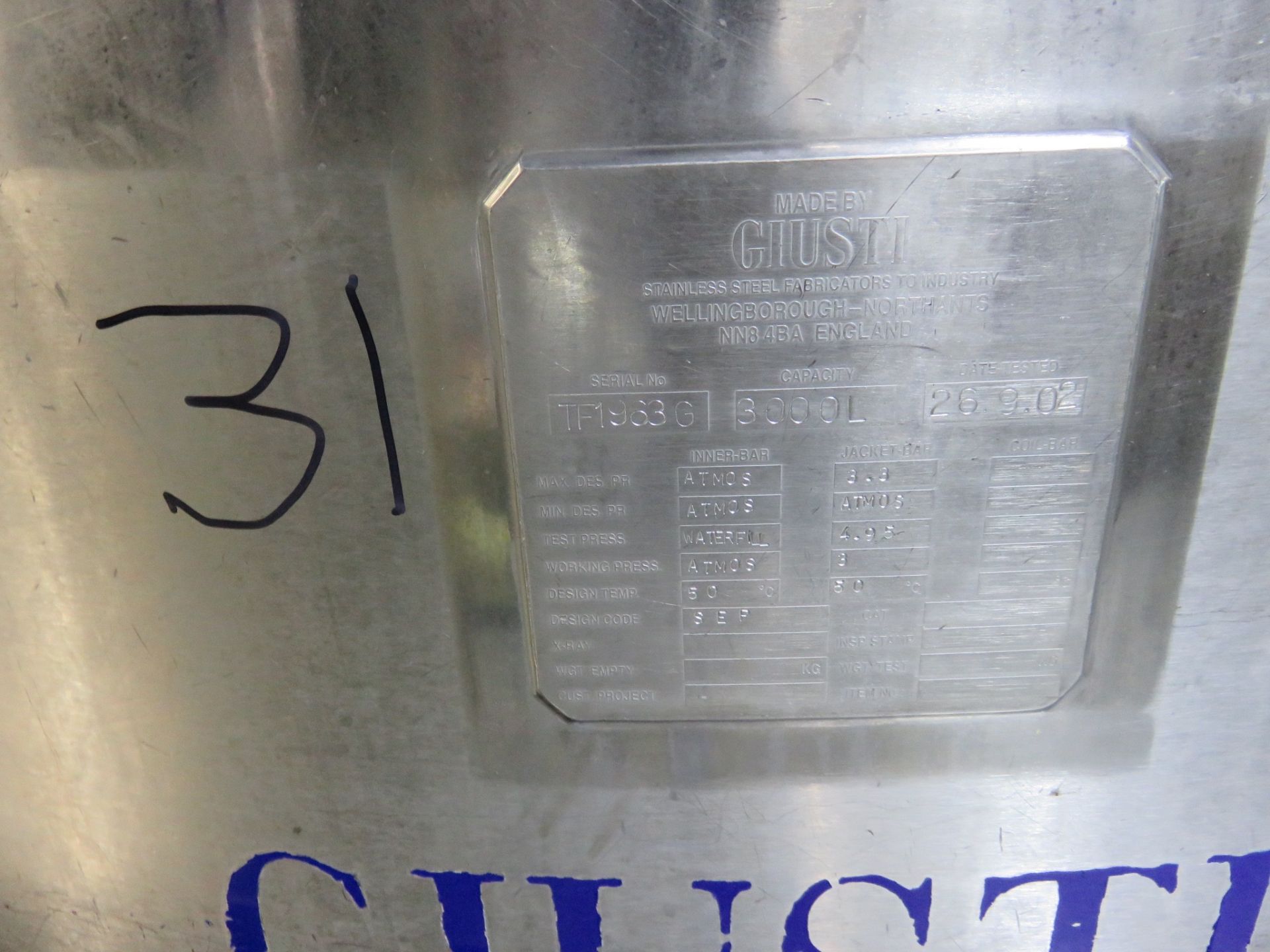 Guisti S/s Holding Tank 3,000 litre, with Glycol, on load cells. Lift Out £150 - Image 4 of 4