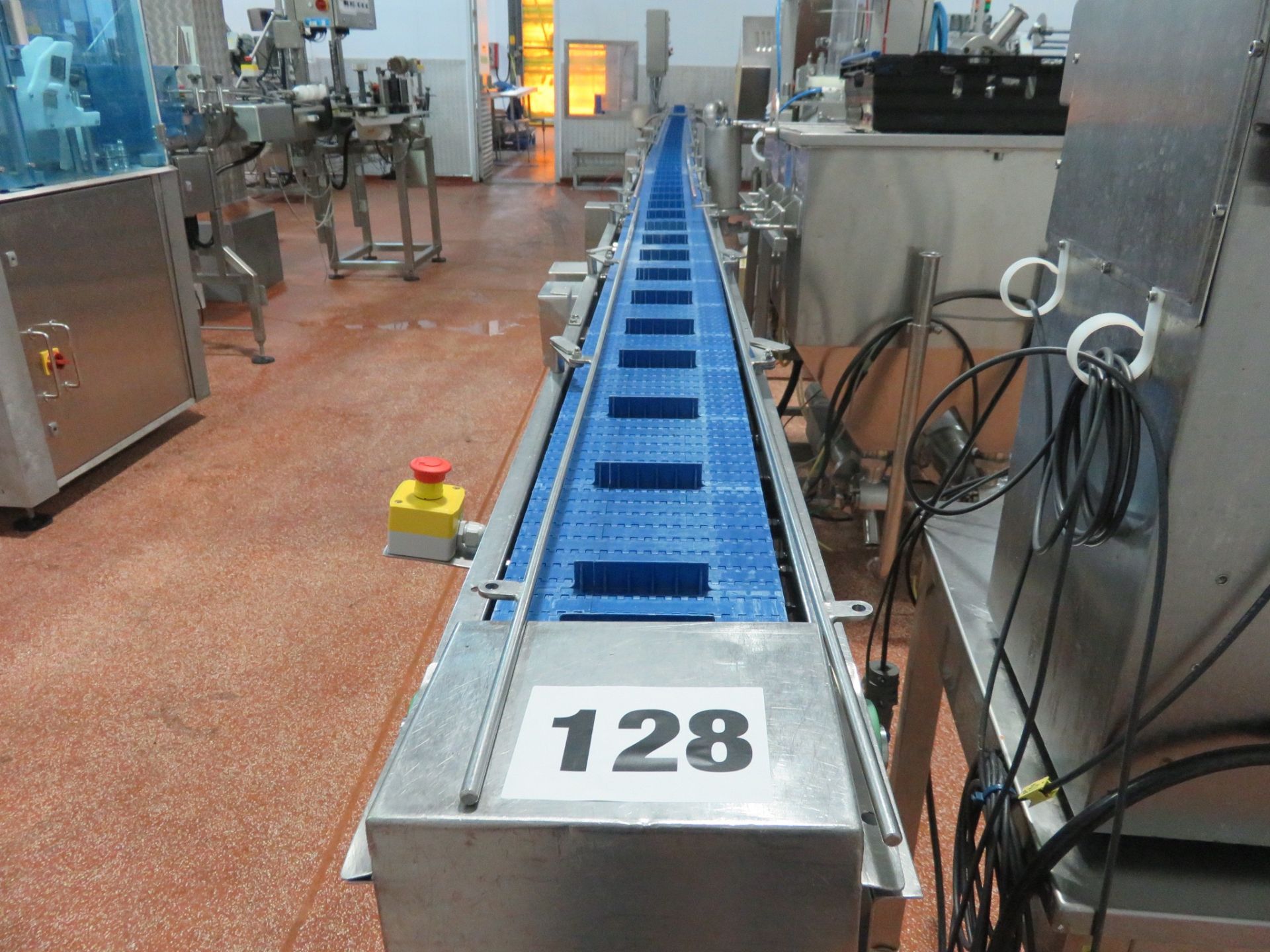 Conveyor, flighted introlox blue belt 230mm wide x 10 meters long. Lift Out £80