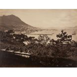 Hong Kong.- Hong Kong, Looking at the central District from East point with Victoria Peak, 1880s.