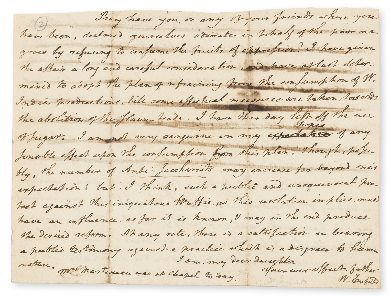 Slavery.- Enfield (William) 3 Autograph Letters (1 a fragment only), concerning slavery, 1782-97; …
