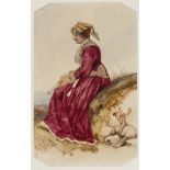 Italy.- Lear (Edward, 1812-1888) Portrait of a lady in traditional Italian dress, seated with lake …