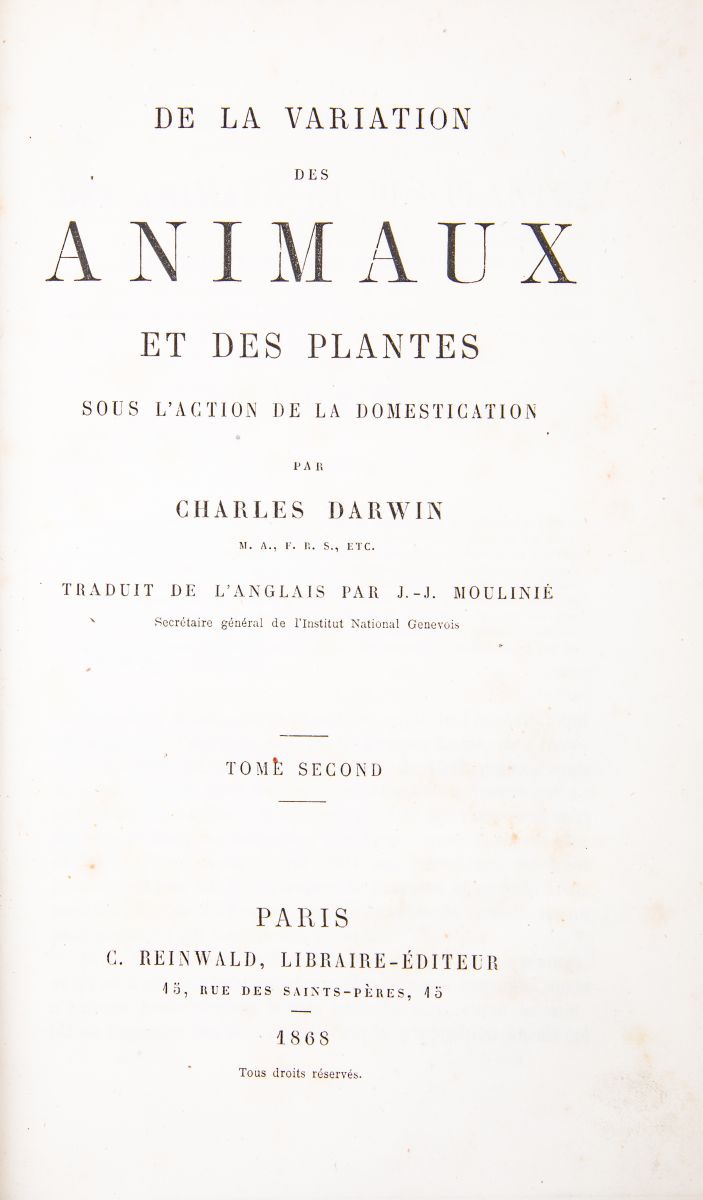 Darwin Charles. De la variation des animaux et des plantes sous l'action de la domestication... … - Image 5 of 5