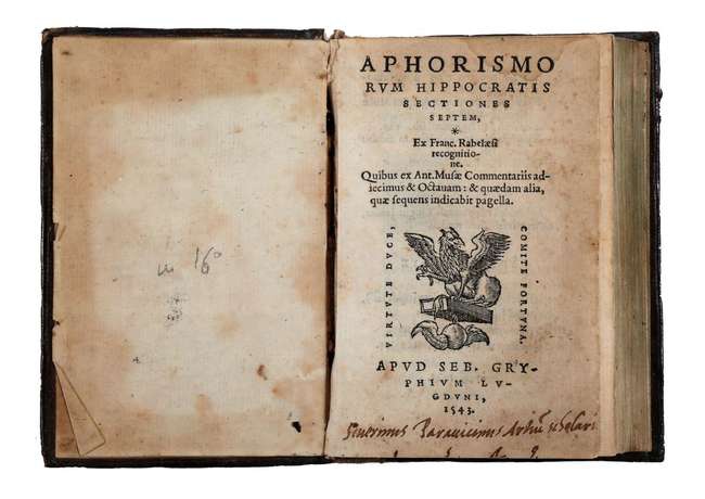 Hippocrates. Aphorismorum... sectiones septem, ex Franc. Rabelaesi recognitione... Lugduni: apud … - Image 2 of 3