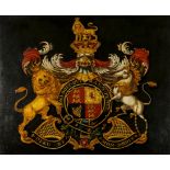 Royal coat of arms, oil on wooden board, a few small cracks, framed, oil 420 x 490mm., [19th …