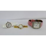 Three lady's fashion wristwatches to include a gilt metal Gucci example and two others (3)