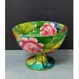 A Wemyss 'Jazzy Rose' patterned pedestal bowl with painted back stamp and numbered 213, 14cm high