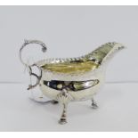 19th century silver sauce boat on three hoof feet, 14cm long