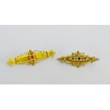 Two 9 carat gold gemset brooches (2)