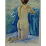 20th Century School 'Nude' Oil-on-Canvas, apparently unsigned, in a silver gilt wood frame, 35 x