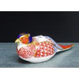 A Royal Crown Derby 'Imari' patterned paperweight in the form of a Bird, with silver stopper, 18cm