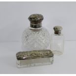 A Victorian silver topped and hobnail glass scent bottle, with internal stopper together with