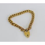 9 carat gold curb link bracelet with 9 carat gold heart shaped padlock