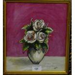 Rachael M. Smith 'Flowers in a Vase' Mixed Media, signed with initials, in a glazed gilt wood frame,