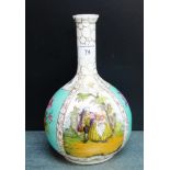 A continental porcelain bottle neck vase painted with figural and floral panels, 26cm high